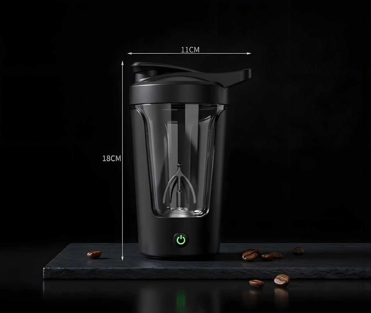 Medidas del shaker eléctrico: unos 18 cm de alto y 11 cm de ancho