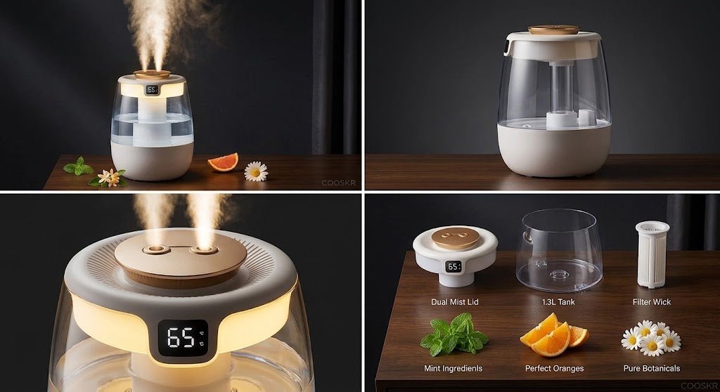 Humidificador de Vapor Frío 1,3 L con Doble Salida