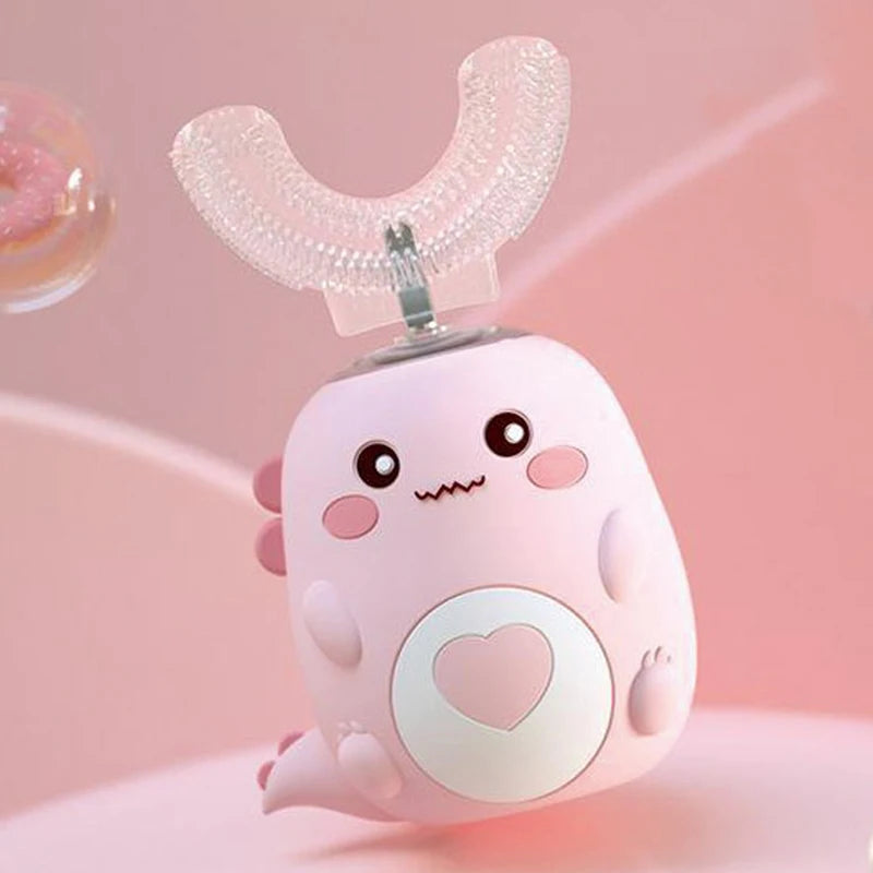 Cepillo eléctrico infantil en U rosa, detalle del cabezal de silicona