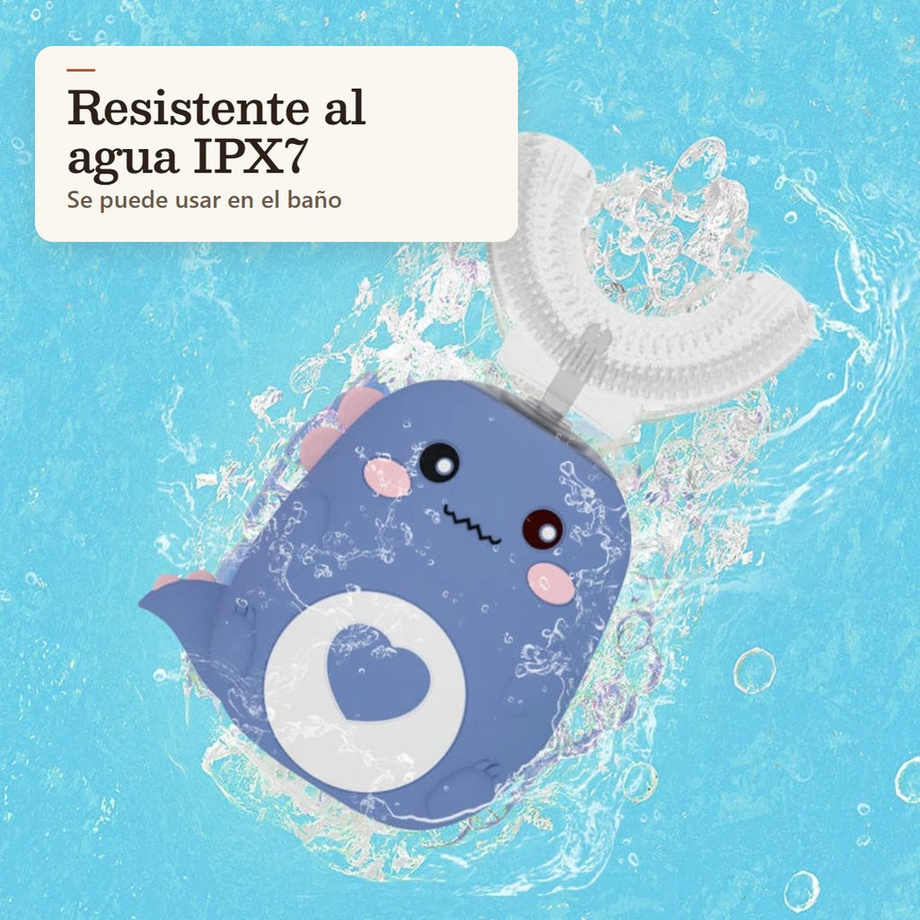 Cepillo eléctrico infantil en U azul dentro del agua, resistente al agua IPX7