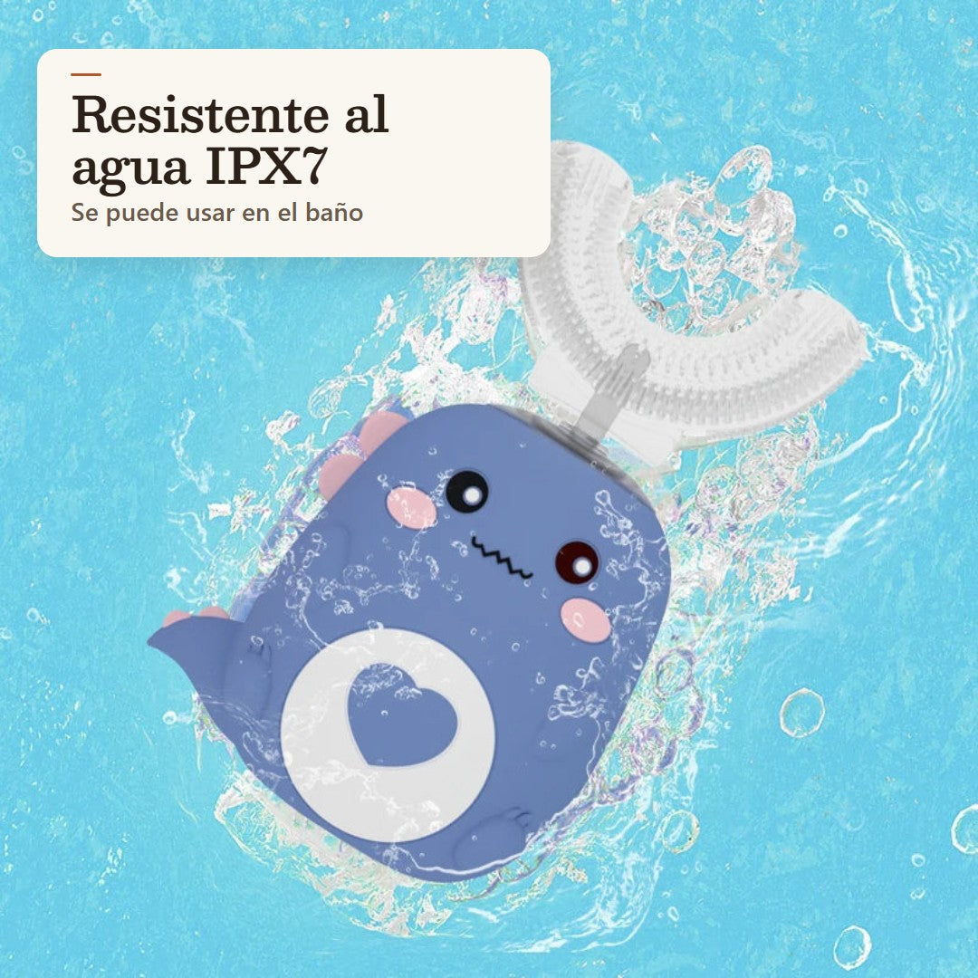 Cepillo eléctrico infantil en U azul dentro del agua, resistente al agua IPX7