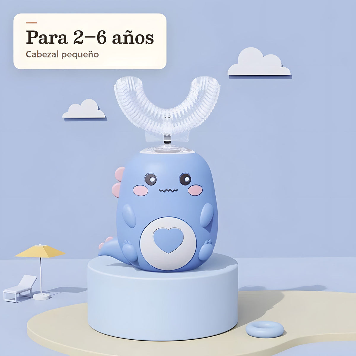 Cepillo infantil en U azul, modelo de 2 a 6 años
