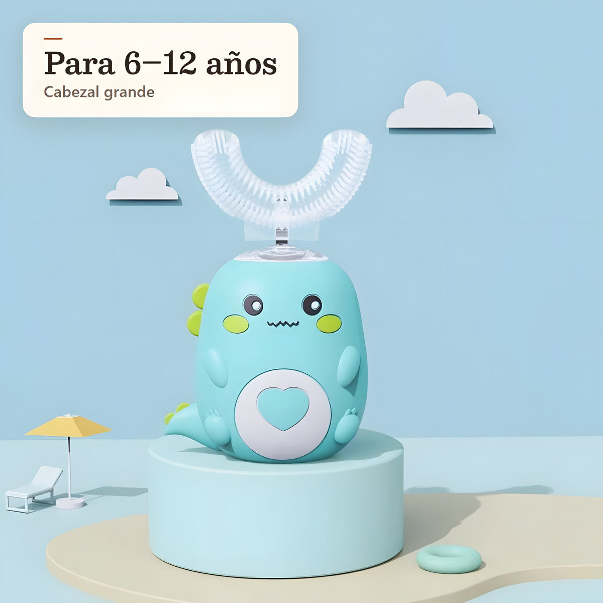 Cepillo infantil en U verde, modelo de 6 a 12 años