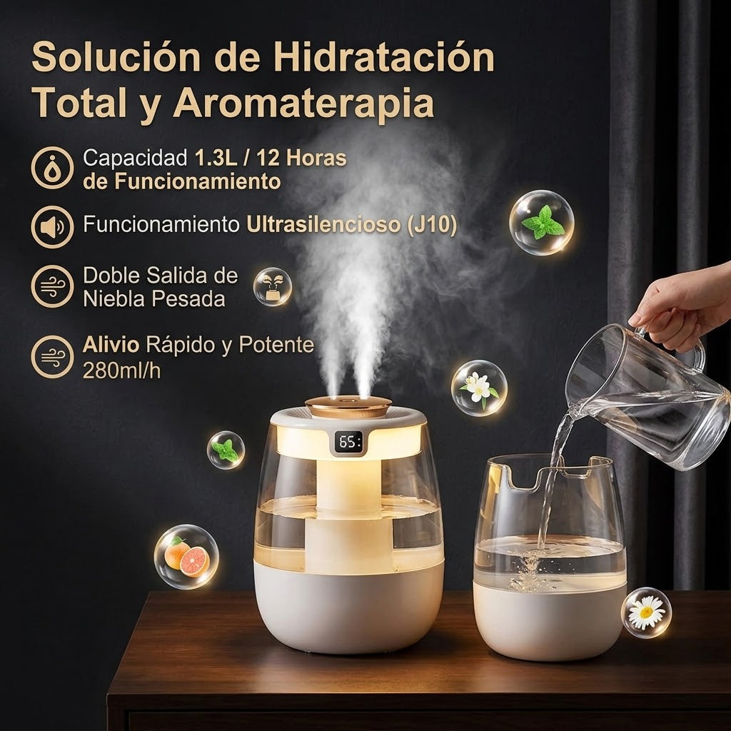 Humidificador de Vapor Frío 1,3 L con Doble Salida