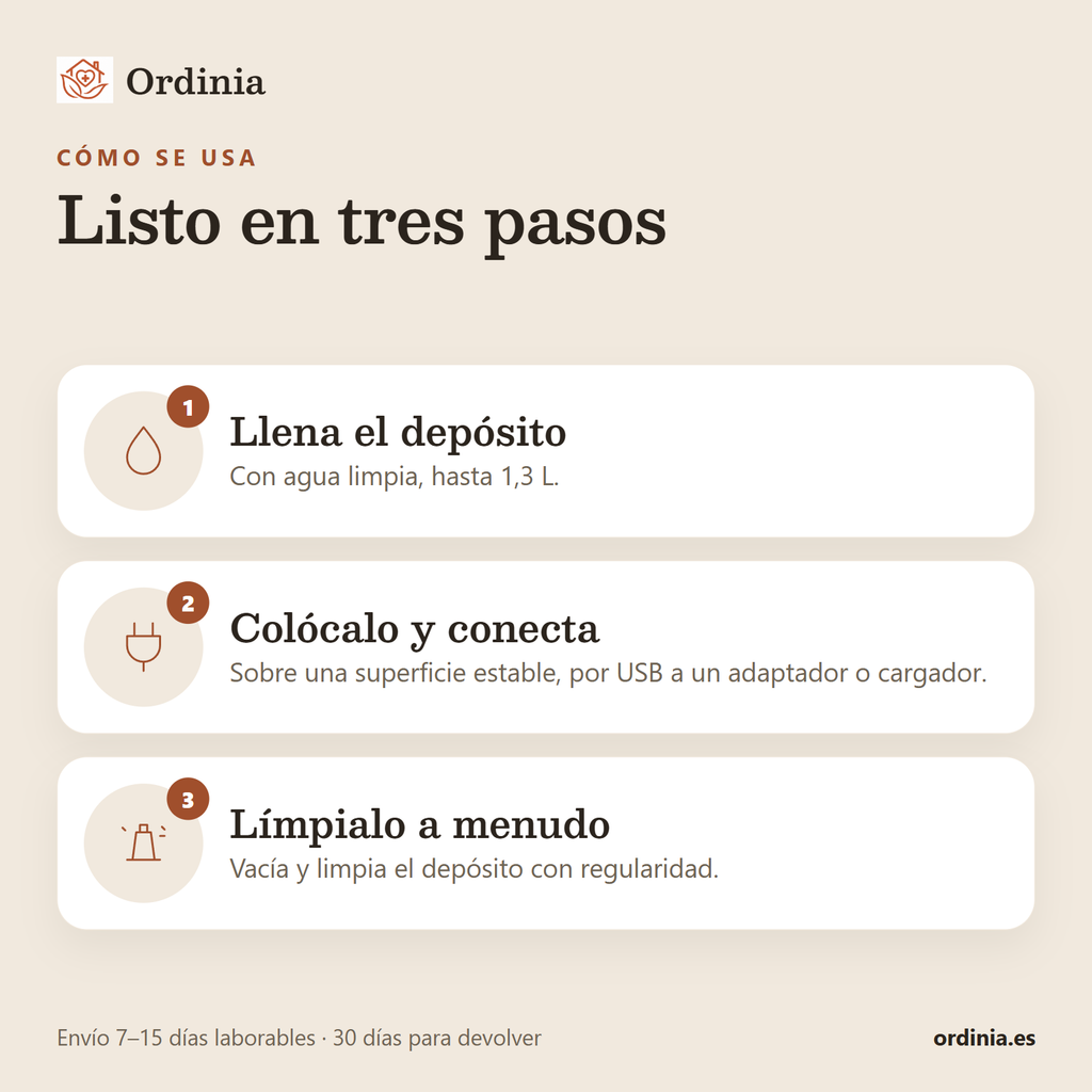 Cómo se usa el humidificador en tres pasos