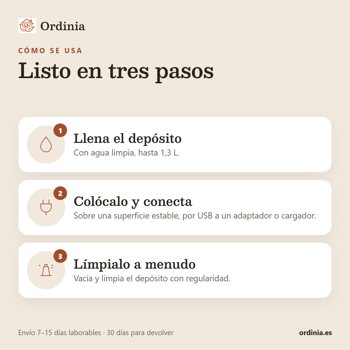 Cómo se usa el humidificador en tres pasos