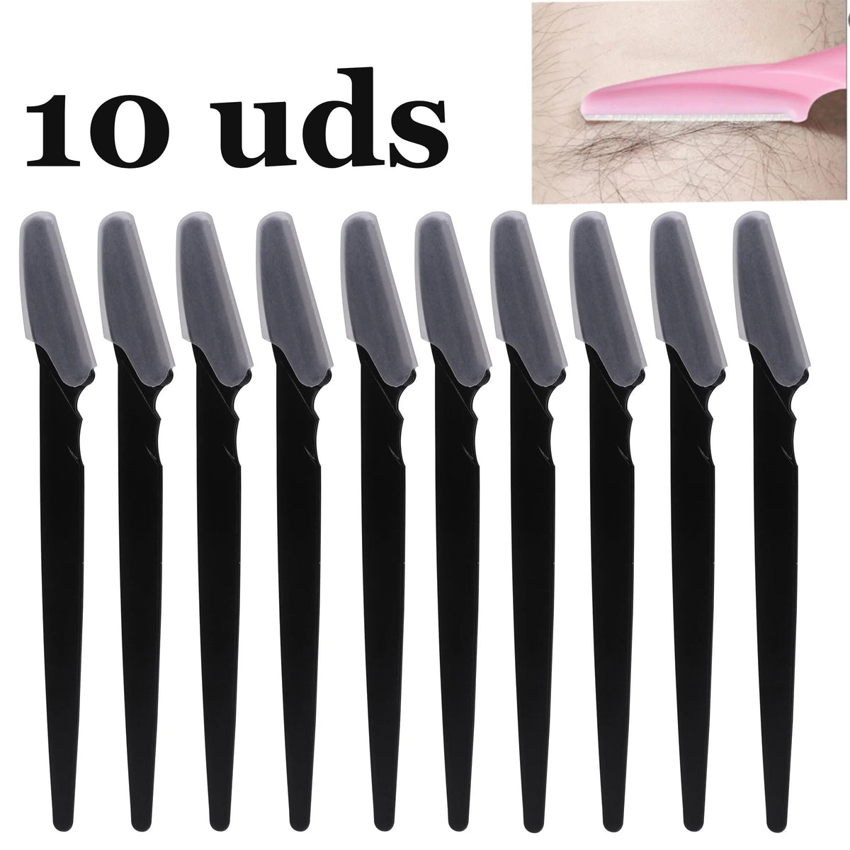 Pack de 10 maquinillas faciales negras con funda protectora