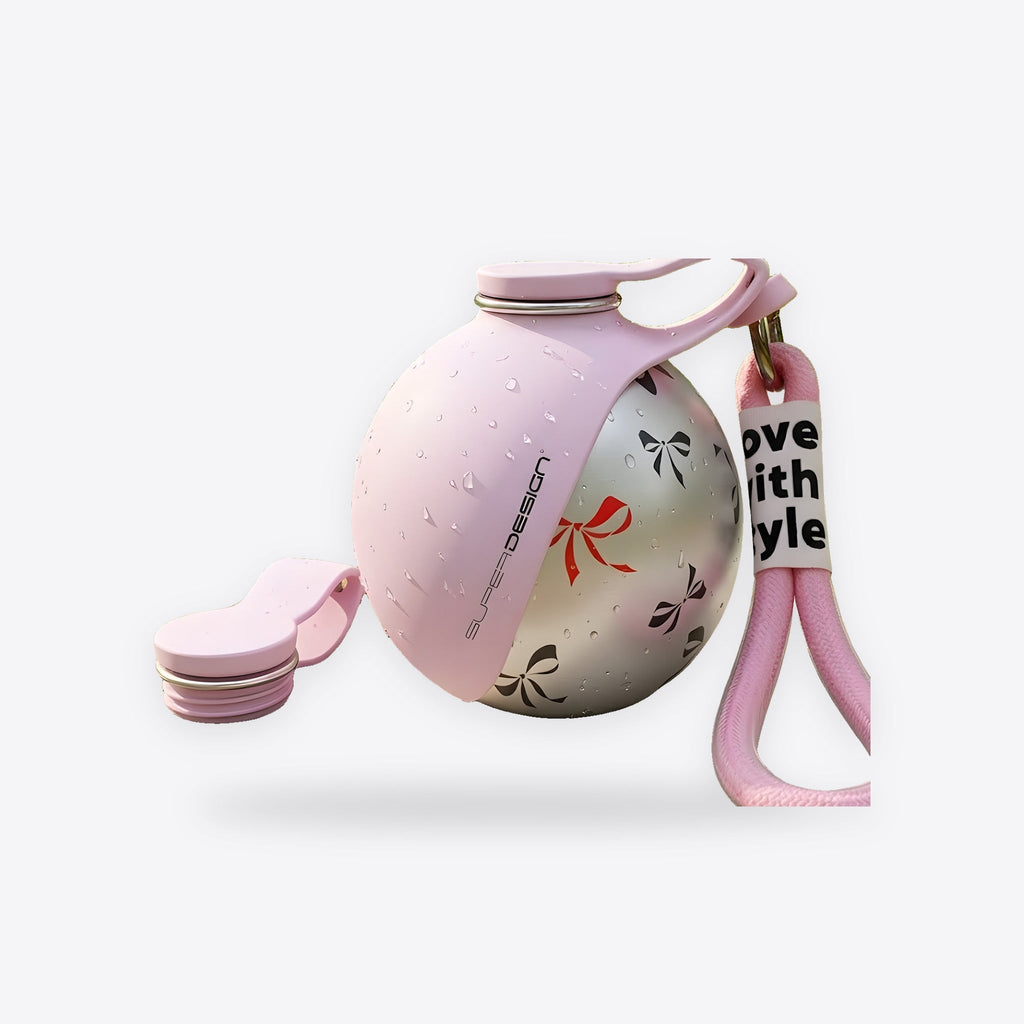 Botella de agua para perros rosa con estampado de lazos – Rosa con fiocchi