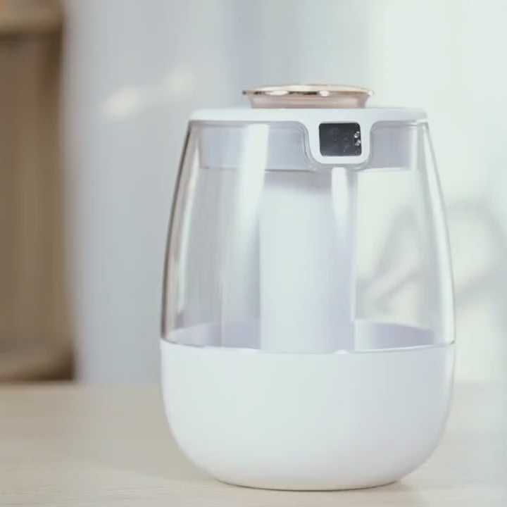 Humidificador blanco: montaje, llenado de agua y conexión por USB (vídeo del fabricante)
