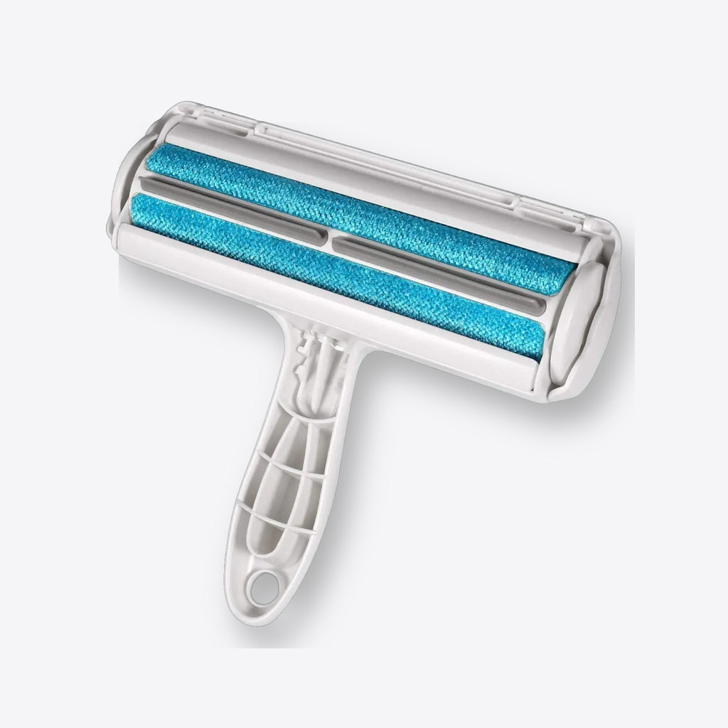 Rodillo quitapelos reutilizable blanco con tejido azul